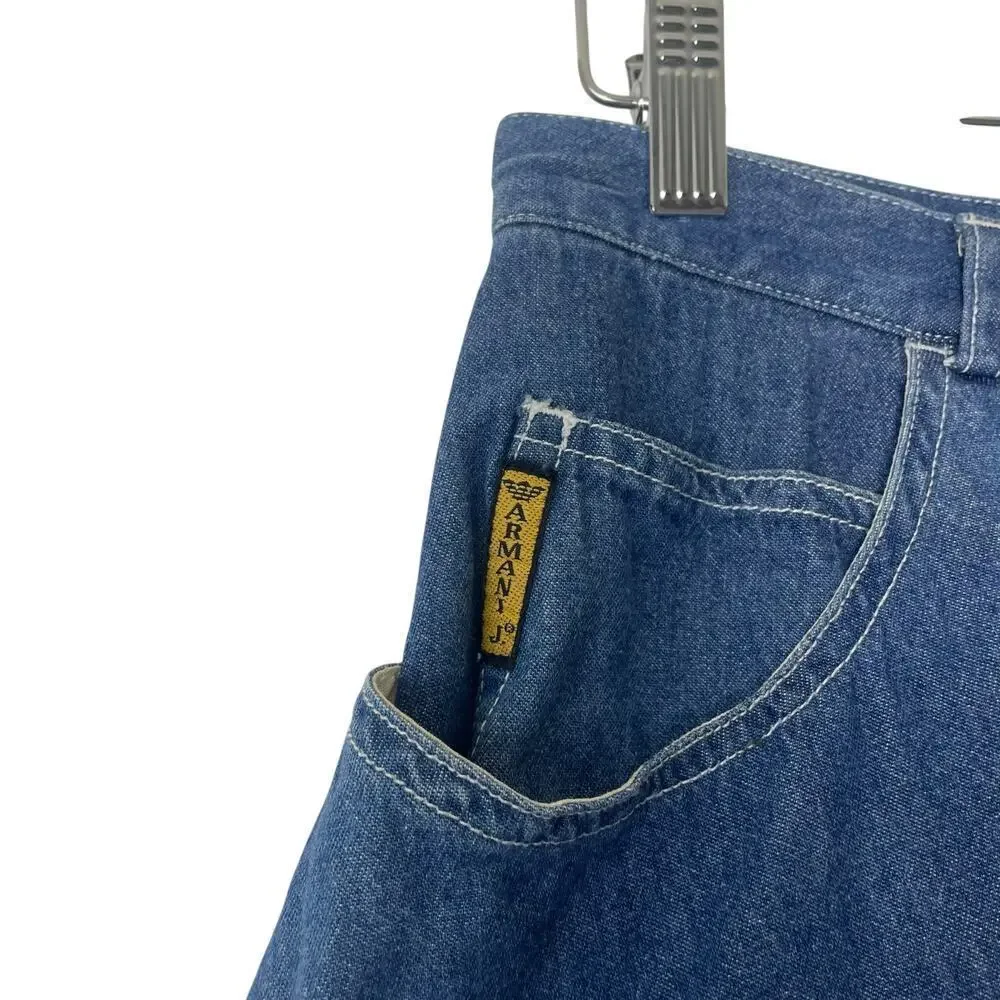 Vintage Armani Jeans Button Up Denim A-Line Skirt Size 28
